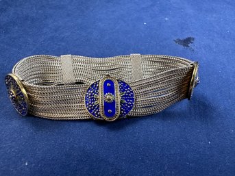 Turkish Silver Chain Mesh Enamel Bracelet, 7'