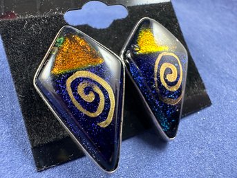 Sterling Silver Art Glass Earrings