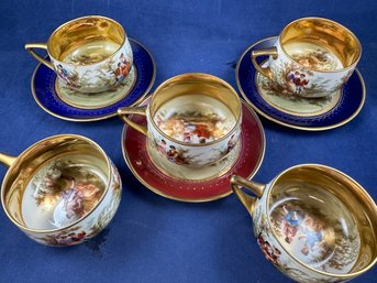 Trio Of Rosenthal Vienna Austria Tea Cups & Saucers - With Two Extra Cups Without Saucer