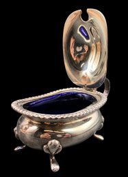 Made In England Covered Salt Pot With Colbat Blue Glass Liner, Sterling Silver