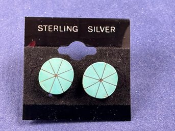 Sterling Silver Zuni Turquoise Inlaid Earrings