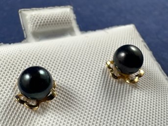 18K Black Tahitian 5mm Pearl Stud Earrings