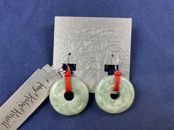 Amy Kahn Russell Jade Disk Earrings On Sterling Silver Hooks, New On Card