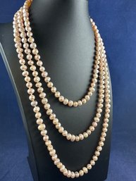 Freshwater Soft Pink Pearl Neclace, 66' Knotted Between Each Pearl