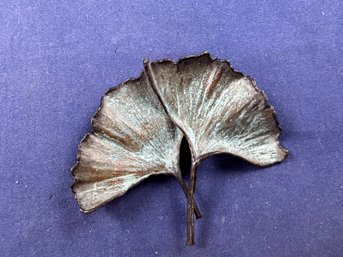 Natures Creations Jewelry, Copper Ginko Leaf Pin, Rockville MD, Signed
