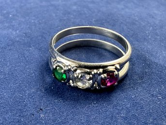 14K White Gold Ring Birthstone Ring, White Sapphire?, Ruby? And Emerald?