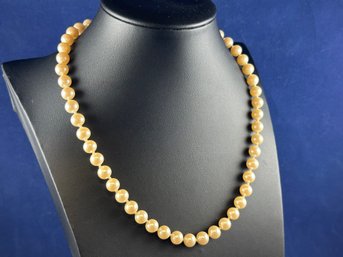 14K Yellow Gold Clasp, Pearl Necklace, 18' Knots Between Each Pearl