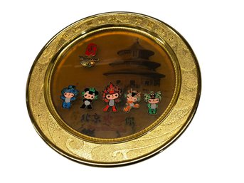 Beijing Olympics 2008 Collectible Gold Plate Plaque China Mascots