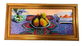 Beautiful Oil Painting Of PEARS In Gold-toned Frame