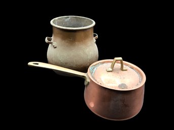 Vintage Copperware Urn And Sauce Pan
