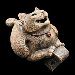 Windstone Edition Stone Sculpture Of A Grinning Cat For Paperweight Or Doorstop