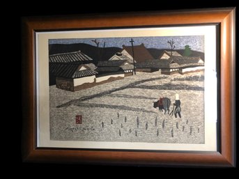 Kiyoshi Saito Japanese Woodblock Print Plowing The Rice Field
