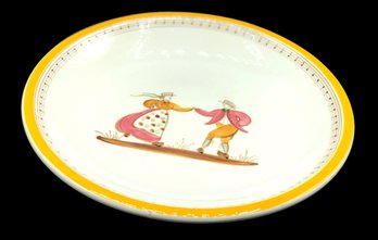 Made In  Denmark Yellow Rimmed Plate With Dancing Danish Couple In Traditional Garb
