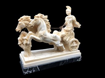Roman Chariot Gladiator Statue Figurine, Marble Resin Cast Vintage 80s 90s