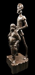 Black-toned Hand-carved Wooden Figural Of Don Quixote And Sancho Panza