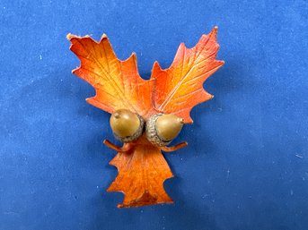 Hinterland Handcrafters, Leaf With Acorns ,Bancroft Canada Leather Pin Brooch