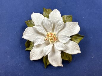 Hinterland Handcrafters, White Poinsetta Pin, Bancroft Canada Leather Pin Brooch