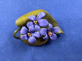 Hinterland Handcrafters, Small Purple Violets, Bancroft Canada Leather Pin Brooch