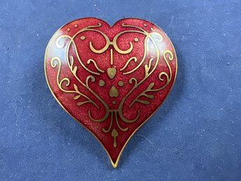 Modern Museum Of Art, Enamel And 24K Gold Electroplate Heart Pin