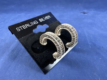 Sterling Silver And Marcasite Hoop Earrings