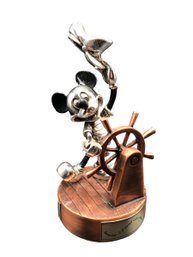 Disney Limited Edition Bronze And Silver Toned DArgent Mickey Mouse Steamboat Willie Figurine On Metal Base