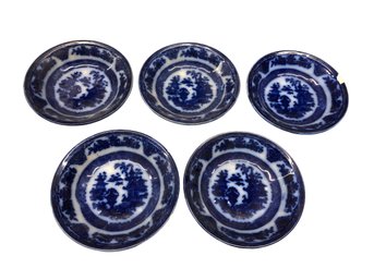 Lot Of Five(5) Vintage Blue Temple Dessert Plates