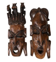 Pair Of Large Tribal African Wooden Masks, EACH 13' TALL