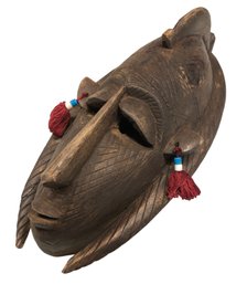 Artisan Crafted Wood Mask With Tassel Details, 12' Tall