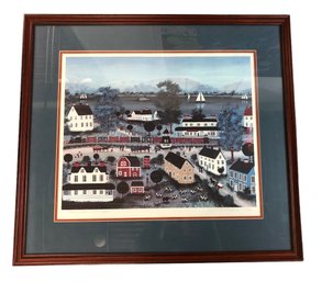 JL Mosers Signed Lithograph Of Cooperstown, New York In A Classis Green Matted Frame
