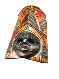 Guatemalan, Hand Carved Wood Tribal Warrior Mask Totem Wall Hanging, 16 Tall