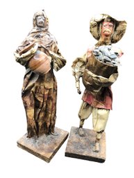 Vintage, Pair Of Folk Art Figurines, Paper Mache, 12.5 Inch