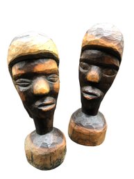 Pair Of Vintage, Hand Carved, Jamaica, African, Haitian, Rustic, Hand Carved Tribal Statues, Bookends