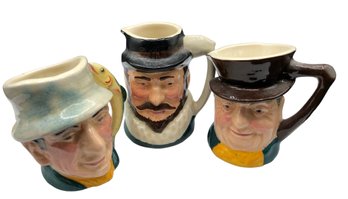 Set Of 3 Sandland Character Ware, Vintage Mini Toby Mugs, Handpainted, Markings On Bottom