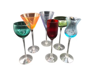 Fun And Funky , Collection Of 6, Tall Stemmed Sherry Shot Cordial Glasses, Lovely And Delicate