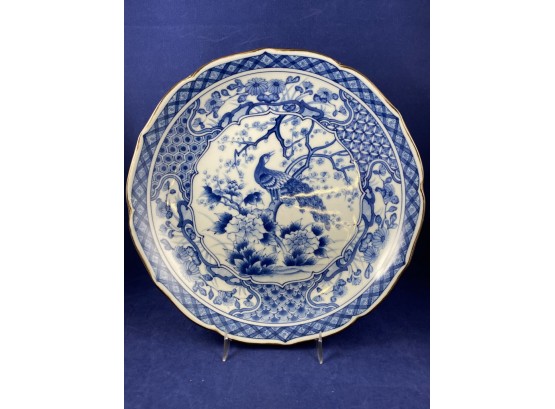 Blue And White Plate With Peacocks And Flowers, Decorative Edging