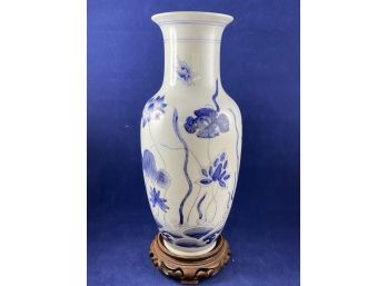 Blue And White Handpainted Vase On Stand