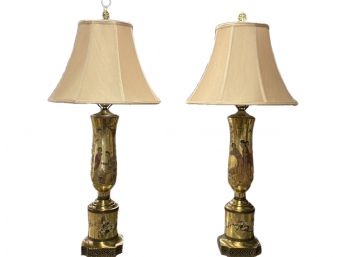 Pair Of Asian Gold Lamps, Stunning