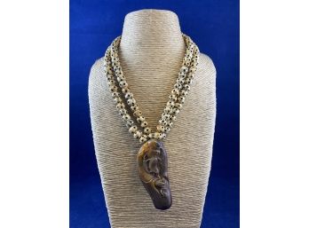 Shoushan Carving With Bone Carved Prayer Beads Necklace