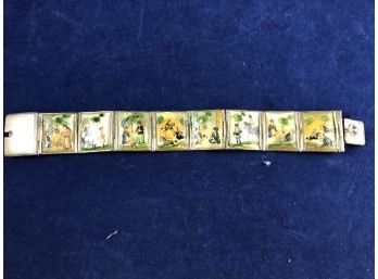 Hand Painted Mother Of Pearl Silver Persian Story Bracelet