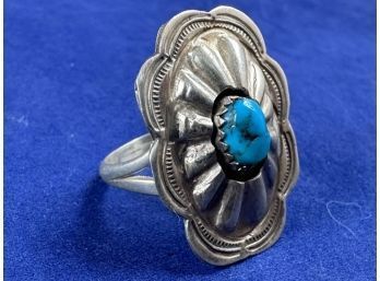 JW Southwest Style Sterling Silver And Turquoise Ring, Size 7