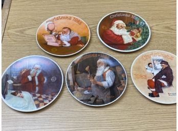 Set Of 5 Knowles, Christmas Norman Rockwell Plates, In Original Boxes With COA's