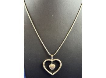 Sterling Silver Snake Chain And Double Heart Pendant, 32'