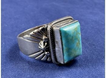 JW Southwest Style Sterling Silver And Turquoise Ring, Size 13