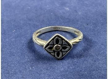 Sterling Silver Floral Diamond Shaped Ring, Size 6