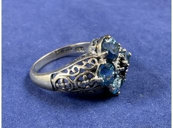 Sterling Silver And Blue Topaz Ring, Size 9