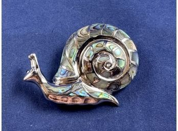 Sterling Silver Inlaid Abalone Snail Pendant Pin Brooch