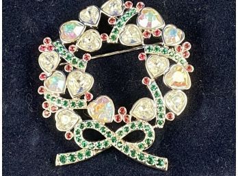 Swarovski Crystal Christmas Wreath Pin Brooch, New In Bag