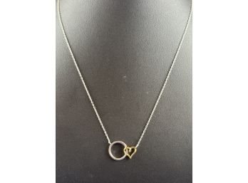 Sterling Silver Heart And Circle Necklace, Gold Over Heart, 16'-18'
