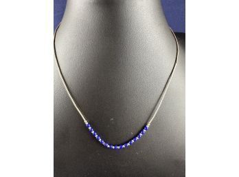 Sterling Silver And Lapiz Beaded Necklace, 16'