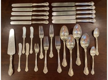 Antique Sterling Silver Flatware Birmingham, England 26 Pieces In Total, 602 Grams Plus 11 Knives